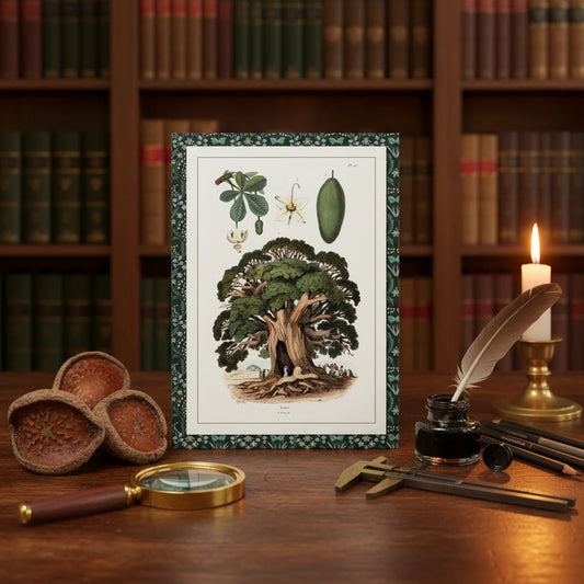 Baobab and beech hardcover journal with Dictionnaire pittoresque 1833 hand-coloured engravings in French naturalist's study - LeBonJournal