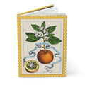 Ferrari 1646 Hesperides citrus hardcover journal standing vertically slightly open showing lined pages, Aurantium Flore Duplici black ground cover - LeBonJournal