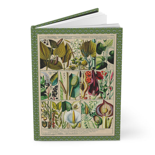 Diandria botanical hardcover journal standing vertically slightly open showing lined pages, Gessner 1795 cover - LeBonJournal