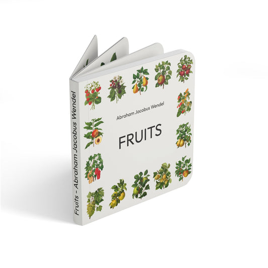 Heritage Fruits Mini Book by Abraham Jacobus Wendel - collectible botanical art object displayed standing with visible spine and pages - LeBonJournal