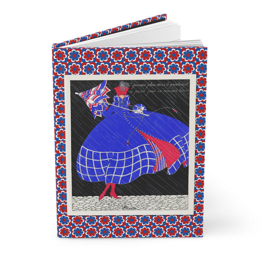 Pluviôse Floréal hardcover journal standing vertically slightly open showing lined pages, Marthe Romme 1919 Art Déco cover - LeBonJournal