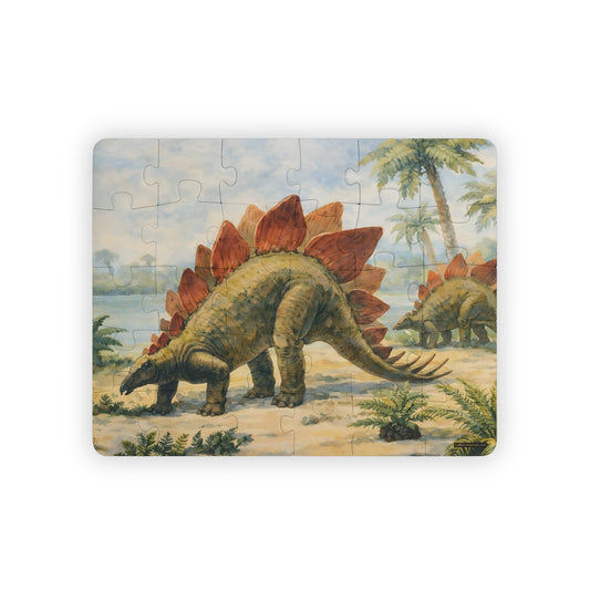Stegosaurus kids' 30-piece puzzle complete, colorized 1945 paleoart by John C. Germann from The Dinosaur Book - LeBonJournal
