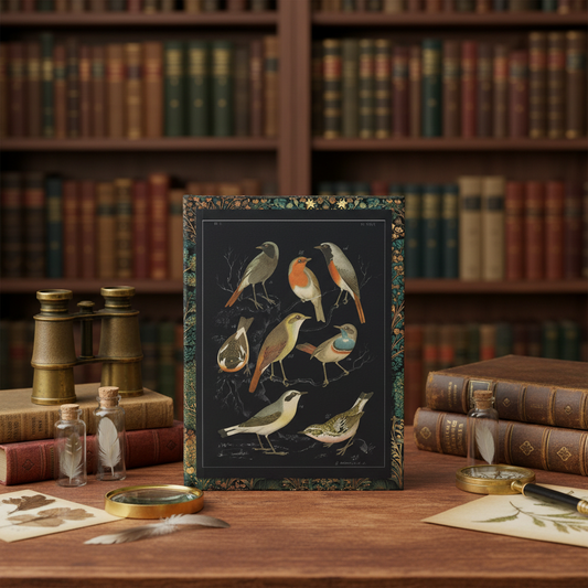 European songbirds journal with birdwatching binoculars field guide vintage ornithology books feathers nature observation birding equipment De Vogelwereld 1886 - LeBonJournal