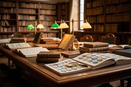 antique scientific volumes open to bird egg lithographic plates on university natural sciences library table