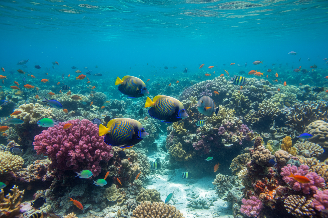 Exotic tropical fish swimming in crystal clear turquoise ocean waters of the East Indies - LeBonJournal