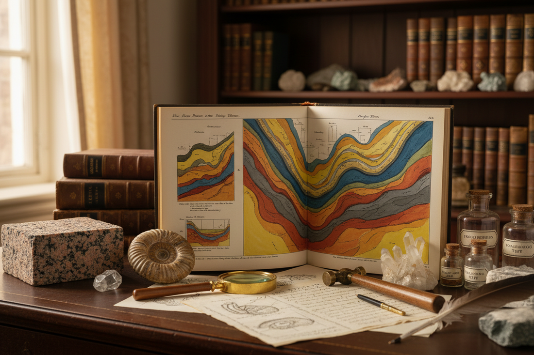 Victorian Naturalist Study — Vuillemin & Emslie Geological Atlas and Specimens