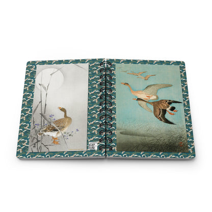 Ohara Koson Geese Spiral Journal — Flying Geese 1926 & Goose at Full Moon Shin-hanga Kachō-e