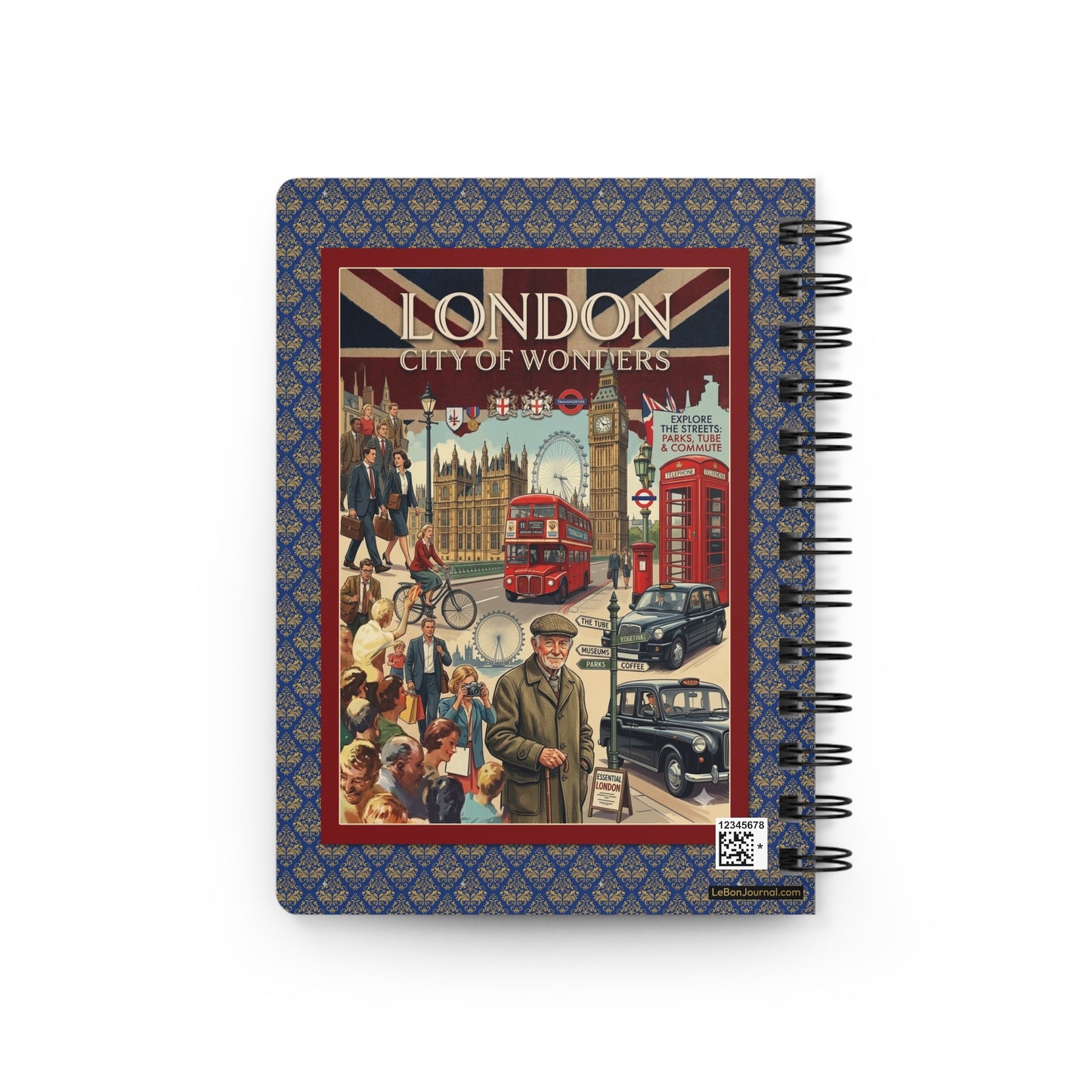 London Vintage Travel Poster Spiral Journal — Routemaster Bus Royal Guard Big Ben Union Jack