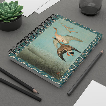 Ohara Koson Geese Spiral Journal — Flying Geese 1926 & Goose at Full Moon Shin-hanga Kachō-e