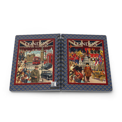 London Vintage Travel Poster Spiral Journal — Routemaster Bus Royal Guard Big Ben Union Jack