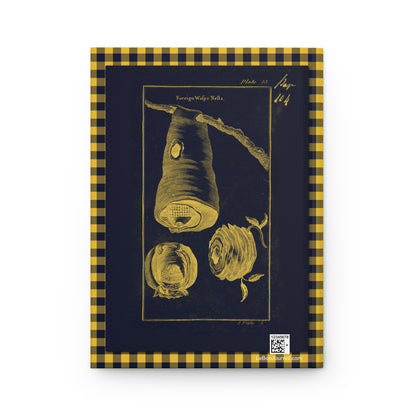 Back cover contemporary interpretation 1792 Plate 15 foreign wasps nests Jan Swammerdam J Frazer engraving navy blue yellow gingham pattern - LeBonJournal
