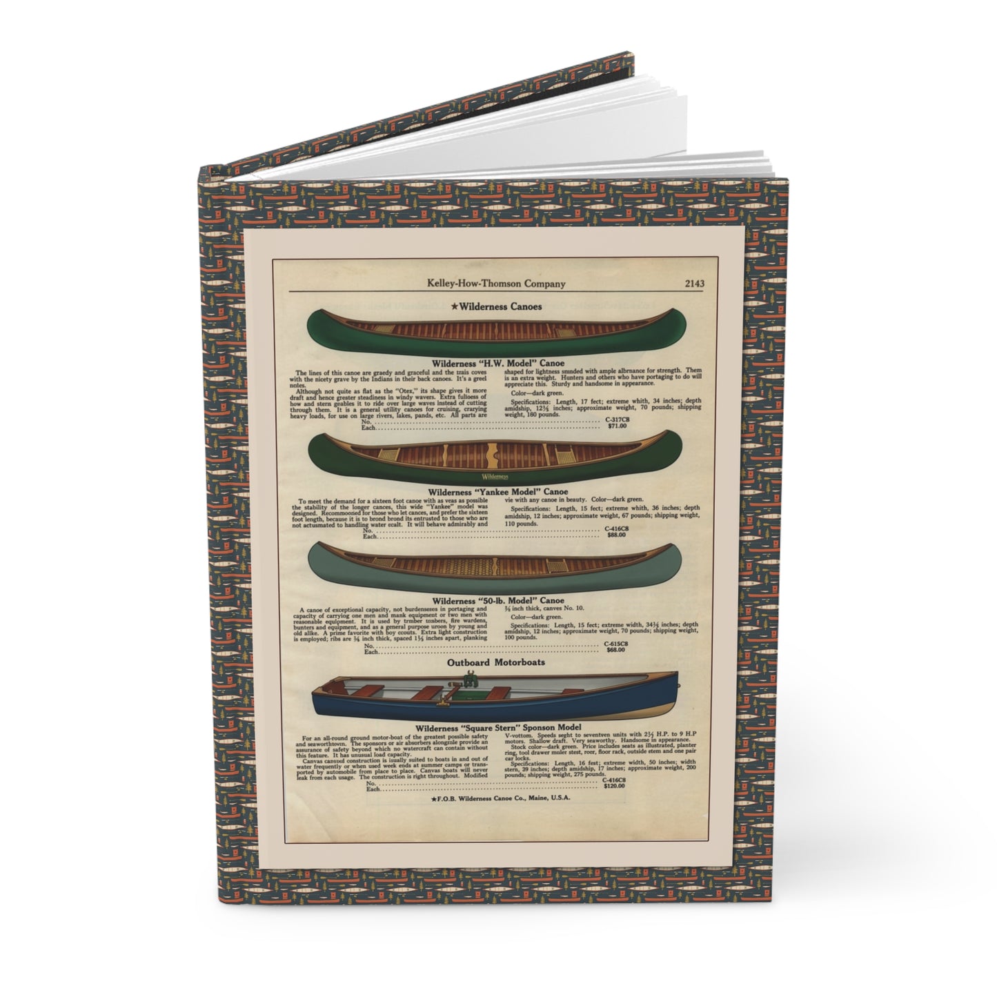Vintage Canoe Catalog Blank Journal — 1920s–1930s North American Wilderness Outdoor Recreation Art