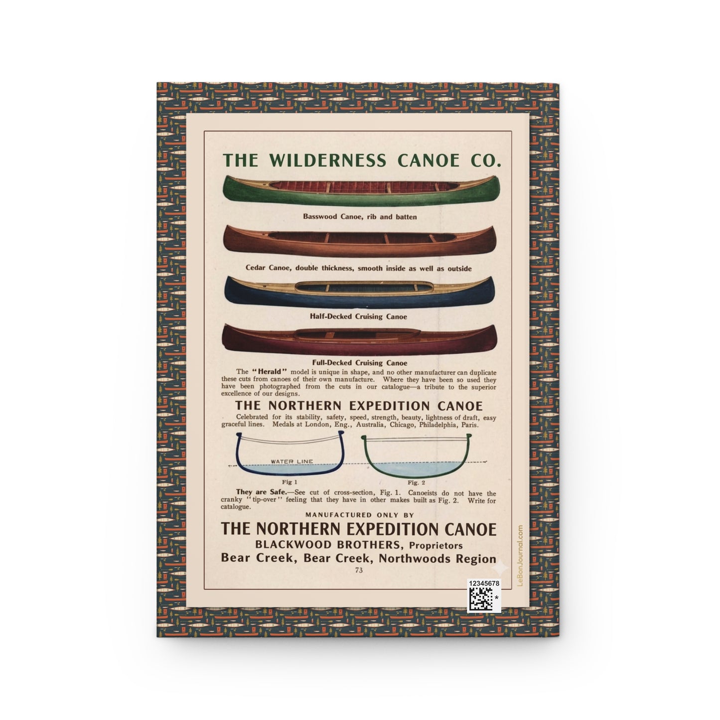 Vintage Canoe Catalog Blank Journal — 1920s–1930s North American Wilderness Outdoor Recreation Art