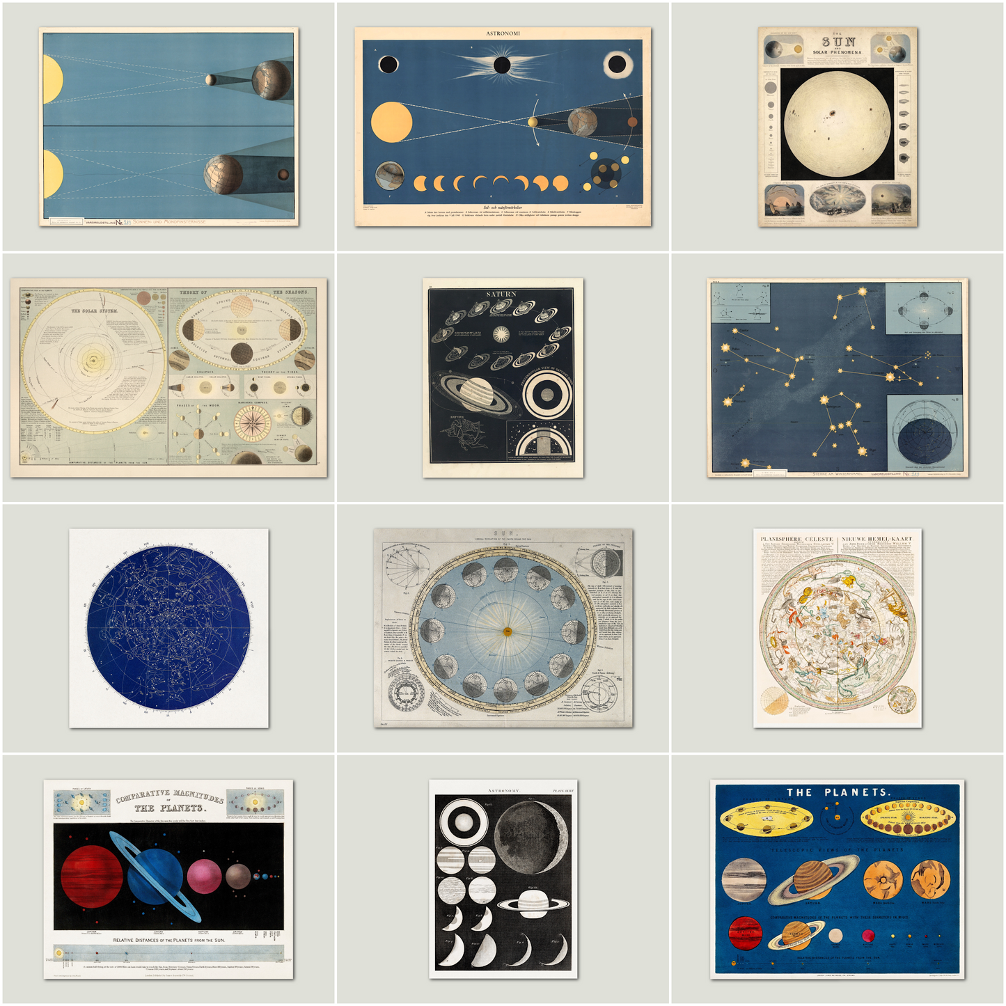 2026 astronomy wall calendar mosaic showing all 12 months vintage astronomical educational charts 1705 to 1869 - LeBonJournal