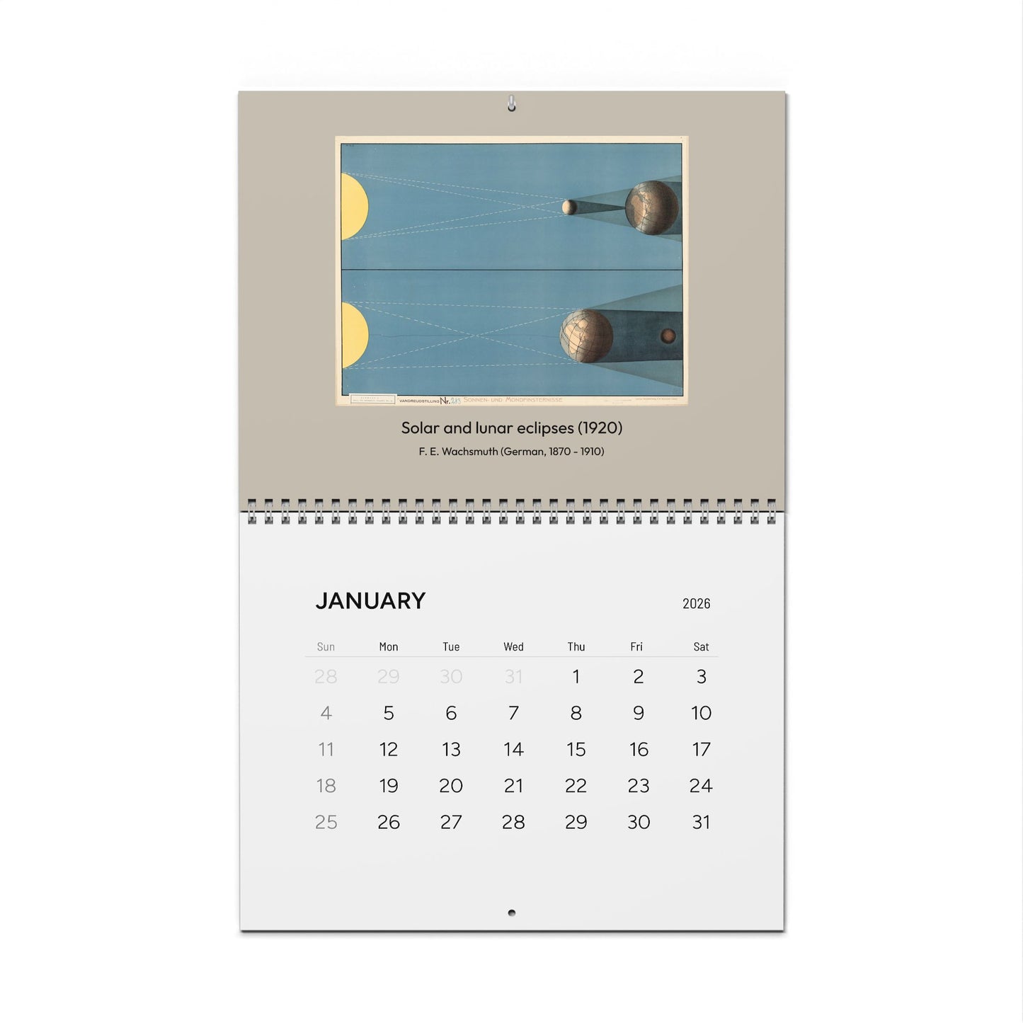 2026 astronomy wall calendar open on January vintage astronomical chart 11 x 8.5 inches matte finish - LeBonJournal