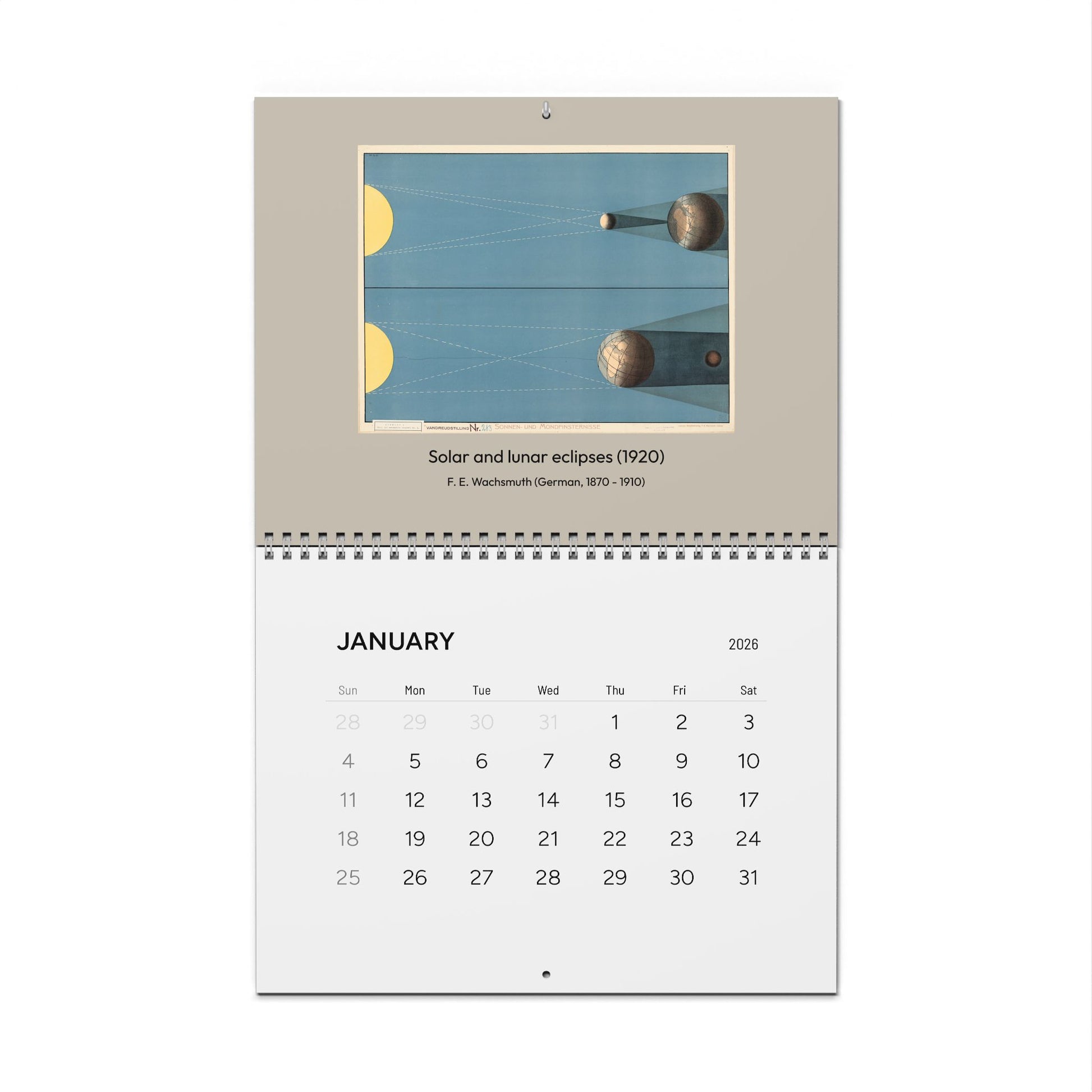 2026 astronomy wall calendar open on January vintage astronomical chart 11 x 8.5 inches matte finish - LeBonJournal