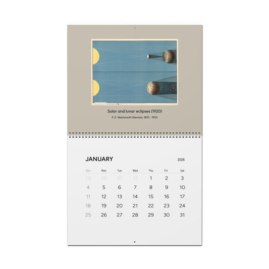 2026 astronomy wall calendar open on January vintage astronomical chart 14 x 11.5 inches glossy finish - LeBonJournal