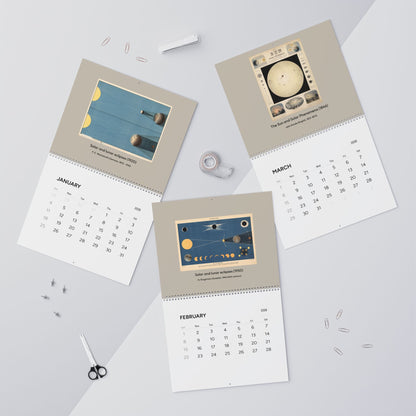 2026 astronomy wall calendar open showing January February and March vintage astronomical educational charts - LeBonJournal