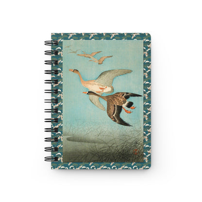 Ohara Koson Geese Spiral Journal — Flying Geese 1926 & Goose at Full Moon Shin-hanga Kachō-e