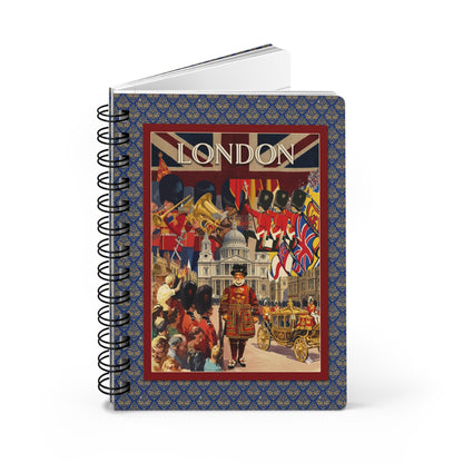 London Vintage Travel Poster Spiral Journal — Routemaster Bus Royal Guard Big Ben Union Jack