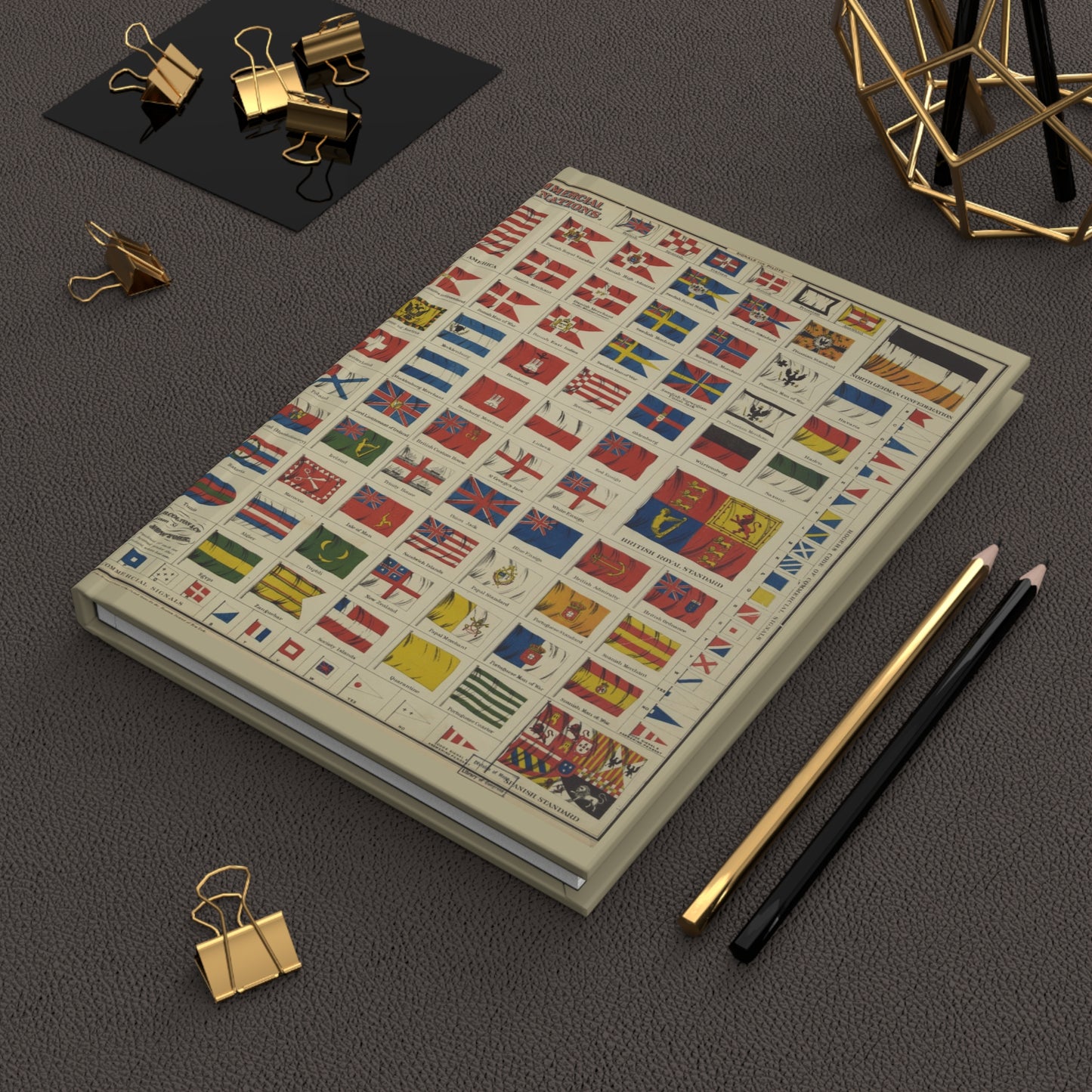 Flags of All Nations Hardcover Journal — World Map Patriotic Notebook