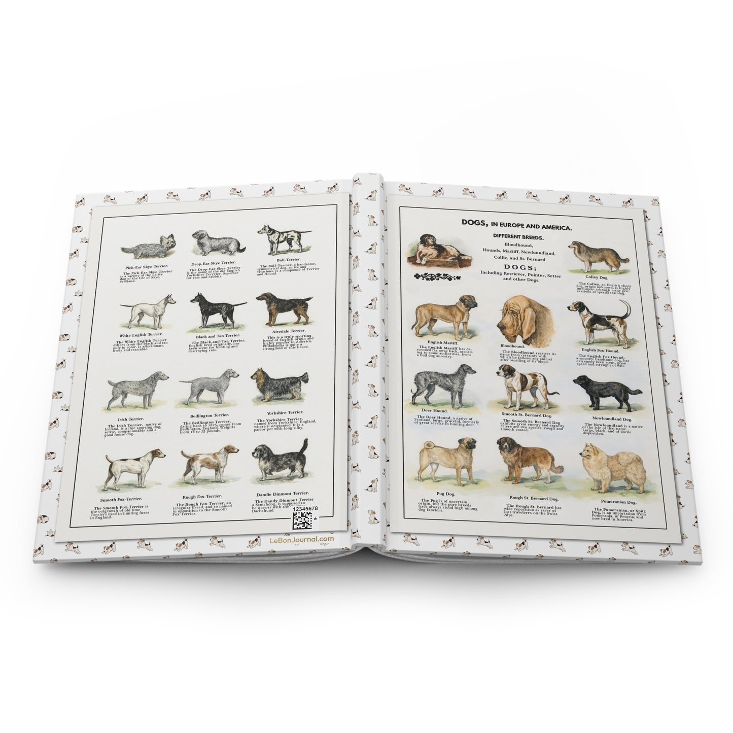 Dog breeds hardcover journal spine full-wrap Thomas E. Hill 1915 watercolor European American breeds - LeBonJournal
