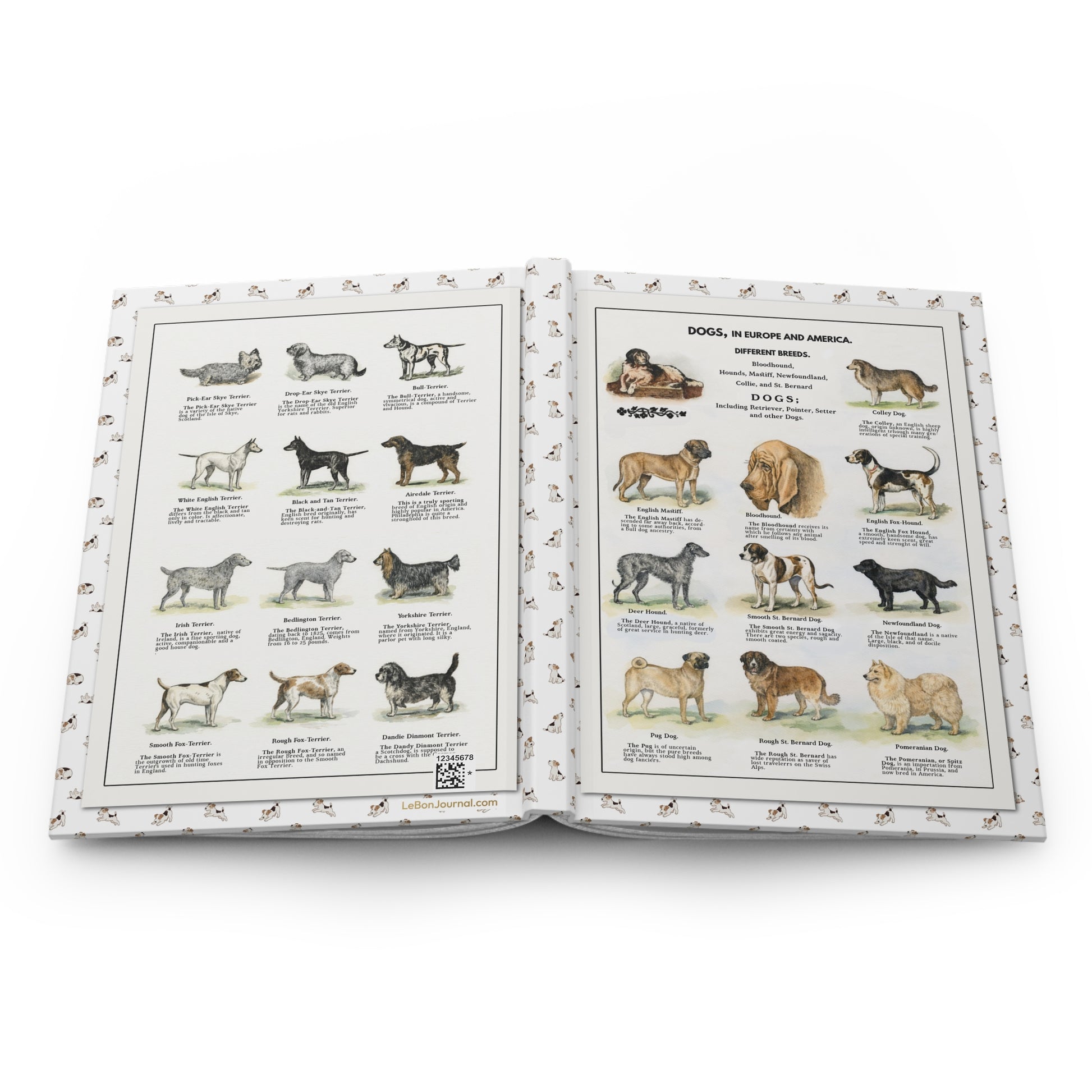 Dog breeds hardcover journal spine full-wrap Thomas E. Hill 1915 watercolor European American breeds - LeBonJournal
