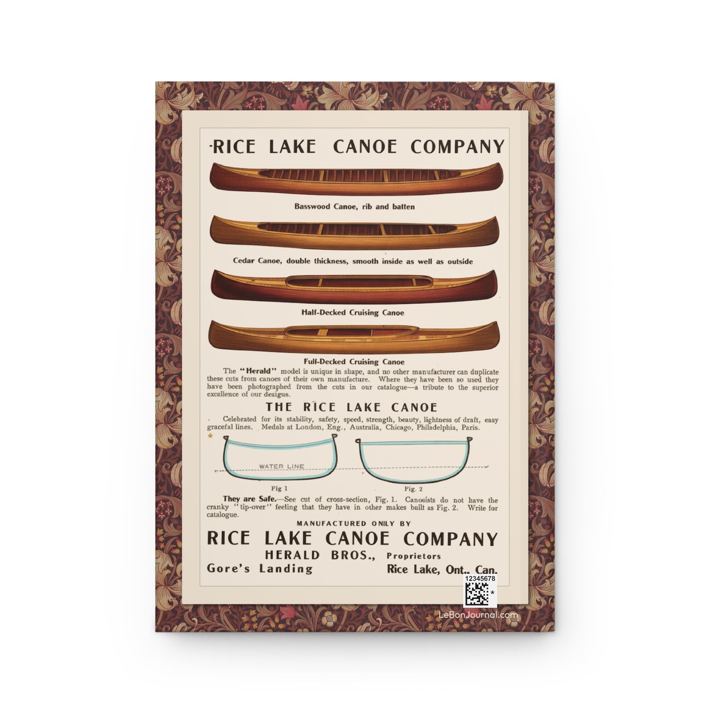 Canoes Hardcover Journal — Matte Canoe Pattern Notebook