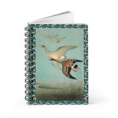 Ohara Koson Geese Spiral Journal — Flying Geese 1926 & Goose at Full Moon Shin-hanga Kachō-e