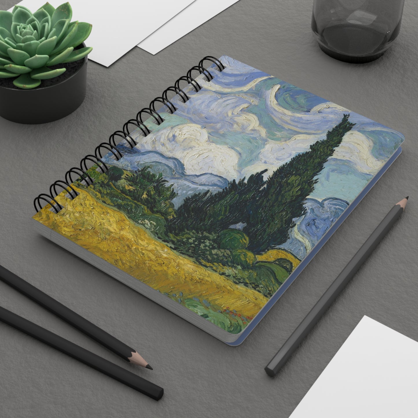 Van Gogh Wheat Field with Cypresses Journal — 1889 Post-Impressionist Spiral Notebook National Gallery London
