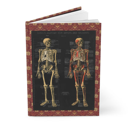 Anatomical skeleton journal with Conrad Diehl 1888 chromolithograph plates from Anatomy for Artists and Students front and back skeletal views - LeBonJournal