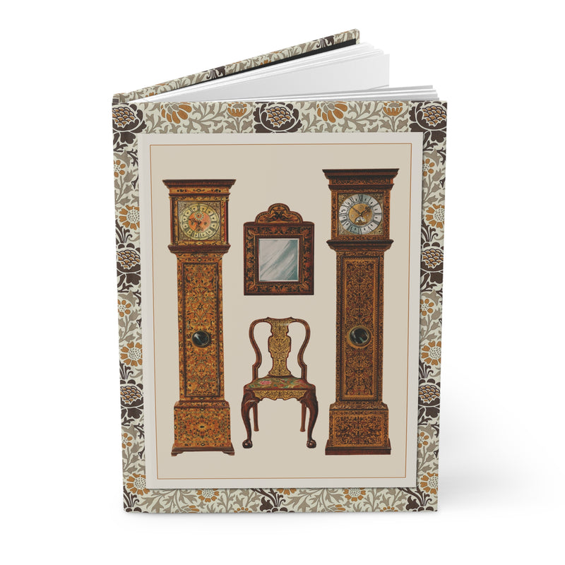 Shirley Slocombe 1905 William and Mary grandfather clocks mirror and chair illustration journal from A History of English Furniture - LeBonJournal