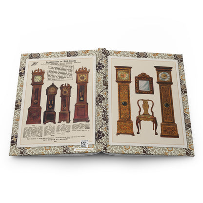 Shirley Slocombe 1905 antique clocks hardcover journal spine and full-wrap William and Mary furniture panoramic design - LeBonJournal