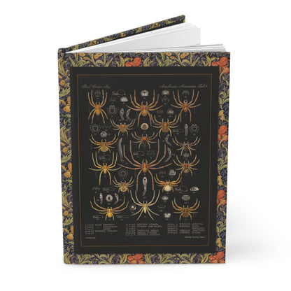 Arachnida spider blank journal with Frederick Godman Victorian specimens on black background - LeBonJournal