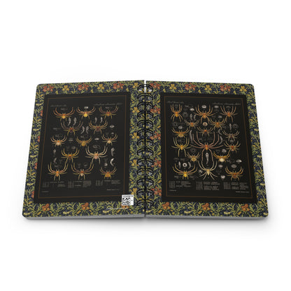 Arachnida spider spiral journal exterior open showing front and back covers with black metal spiral binding - LeBonJournal
