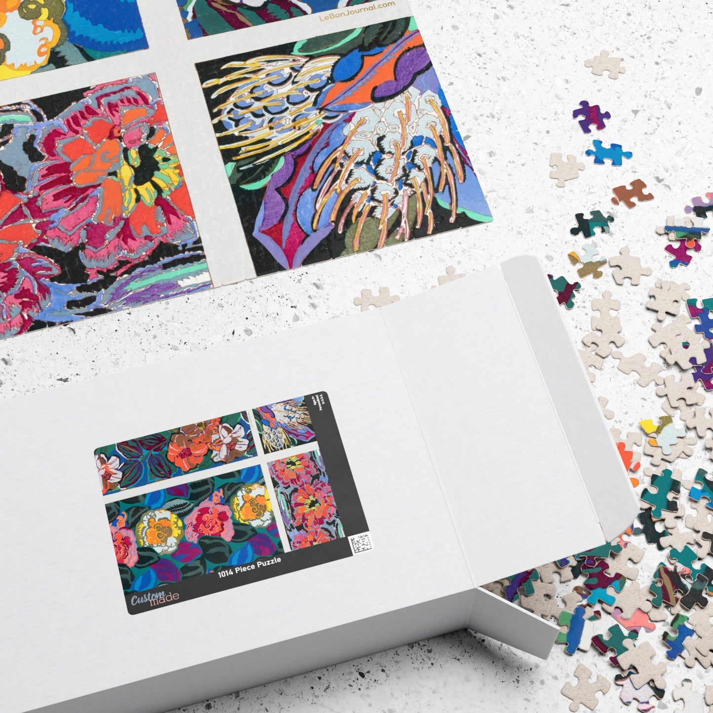 Bénédictus 1928 Variation 8 geometric floral puzzle box with pieces and Variation 8 motif printed on lid - LeBonJournal