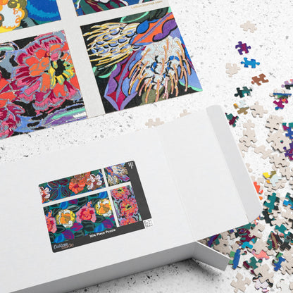 Bénédictus 1928 Variation 8 geometric floral puzzle box with pieces and Variation 8 motif printed on lid - LeBonJournal