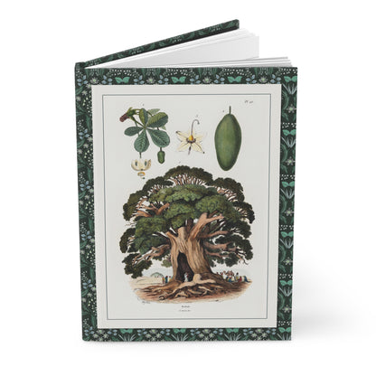 Baobab and beech hardcover journal standing vertically slightly open showing lined pages, Dictionnaire pittoresque 1833 cover - LeBonJournal