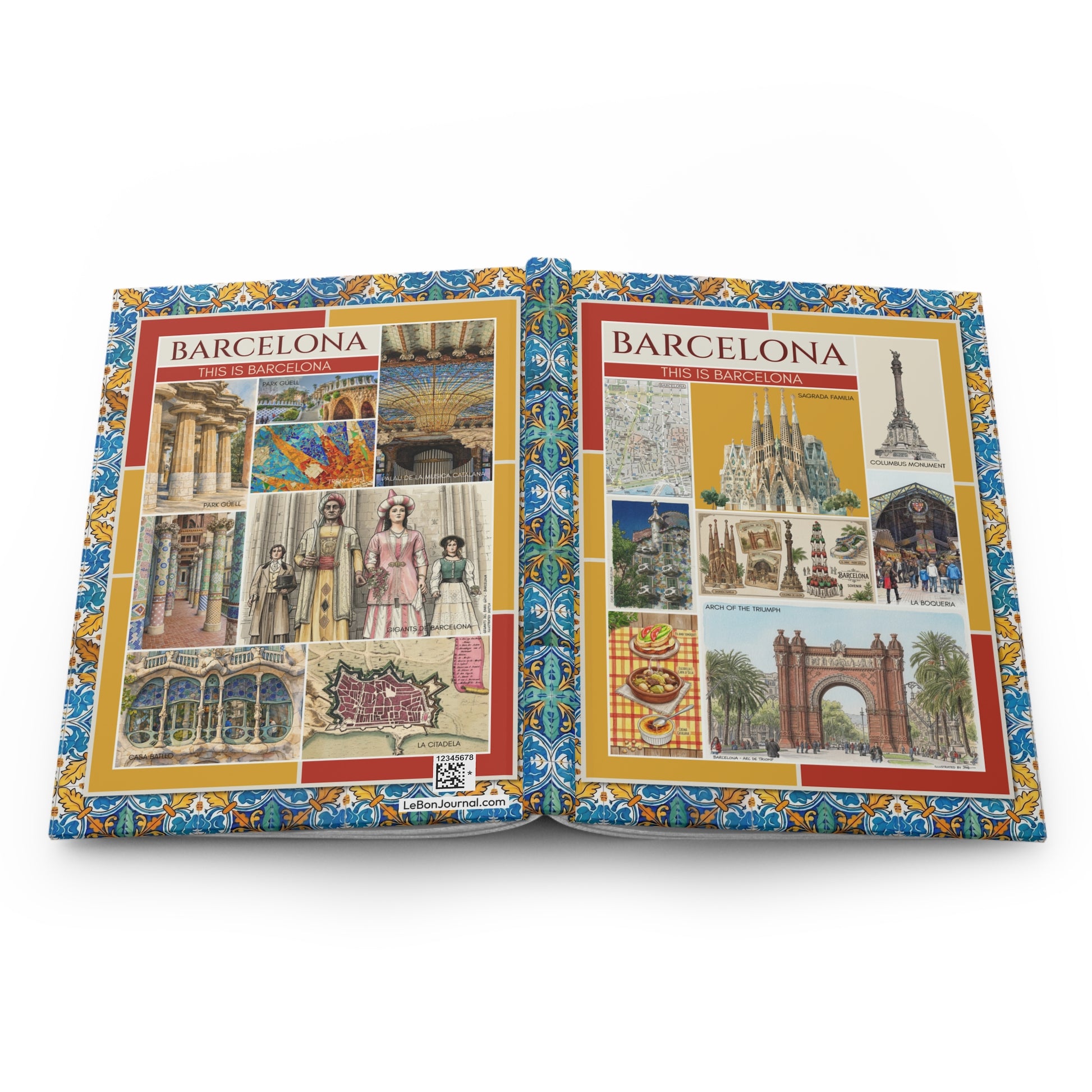 Barcelona hardcover journal spine and full-wrap Gaudí Modernisme Catalan yellow turquoise green collage - LeBonJournal
