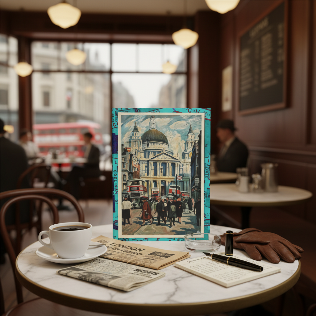Bateman LNER 1939 St Paul's London journal in 1930s London cafe marble table coffee newspaper map - LeBonJournal
