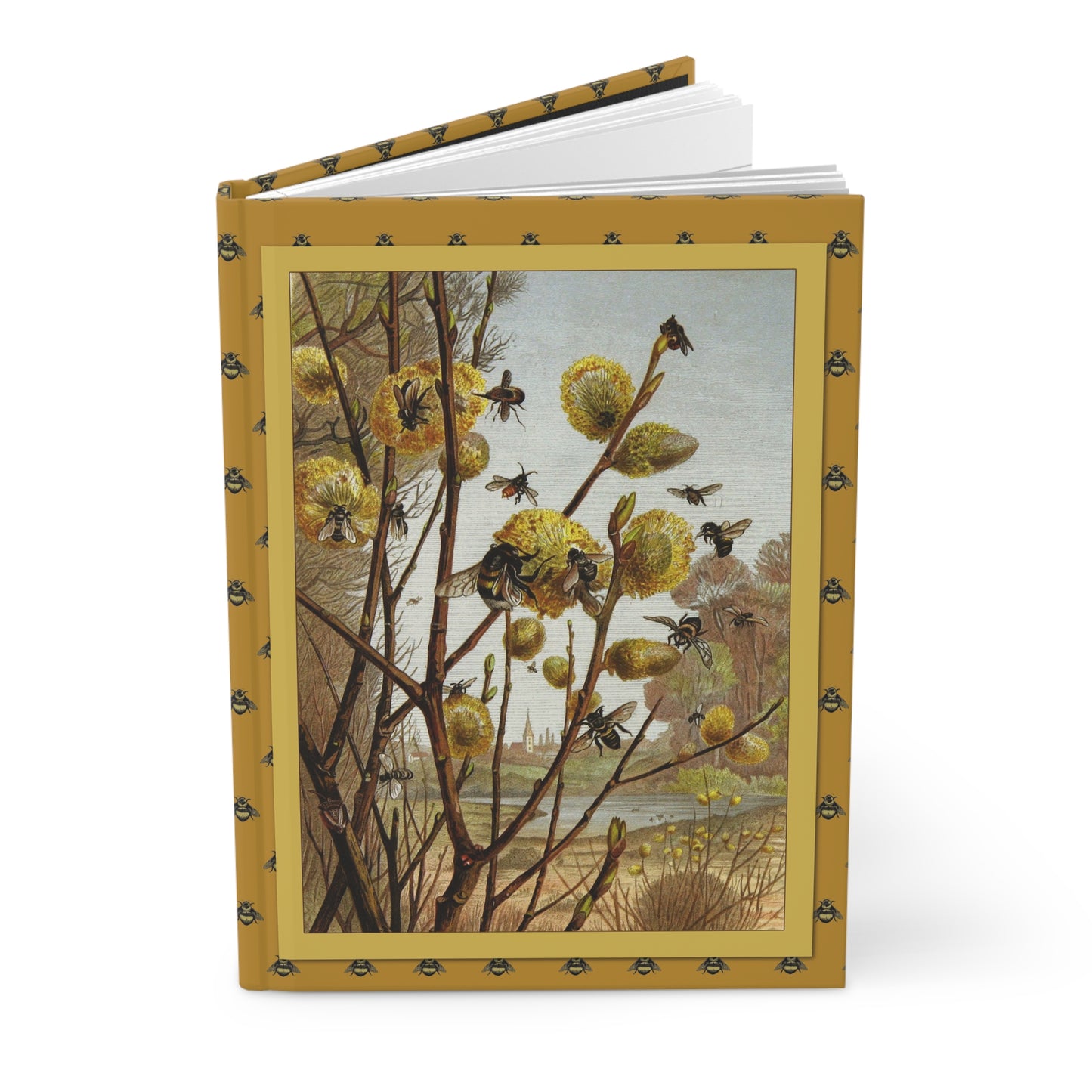 Bees in Spring journal with Brehm Taschenberg 1877 chromolithograph honey bees pussy willow and bee swarm Brehms Tierleben - LeBonJournal