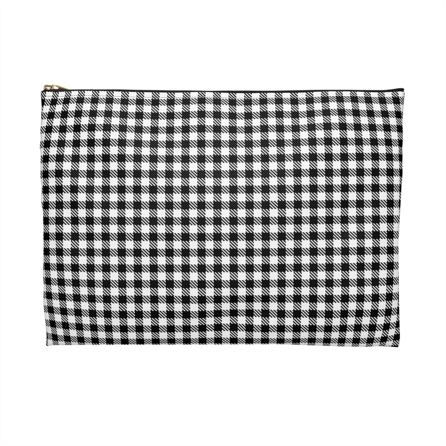 Black and white gingham accessory pouch back view showing classic vichy check pattern full coverage - LeBonJournal