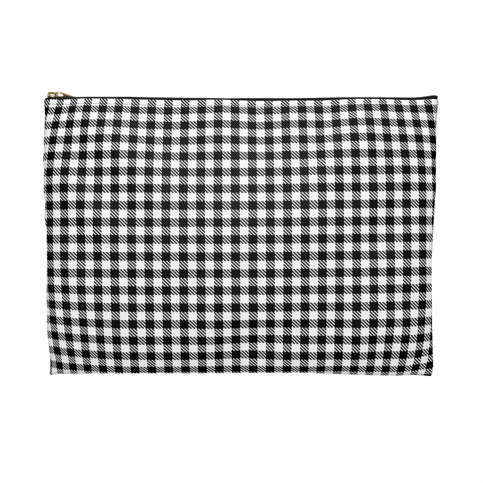 Black and white gingham accessory pouch back view showing classic vichy check pattern full coverage - LeBonJournal