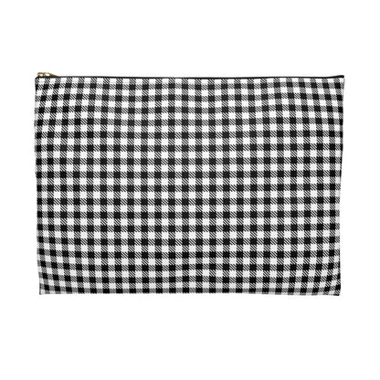 Black and white gingham accessory pouch back view showing classic vichy check pattern full coverage - LeBonJournal