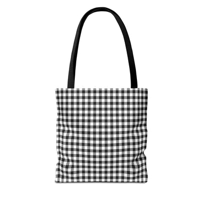 Black and white vichy gingham tote bag back view with small check all-over print and reinforced handles - LeBonJournal