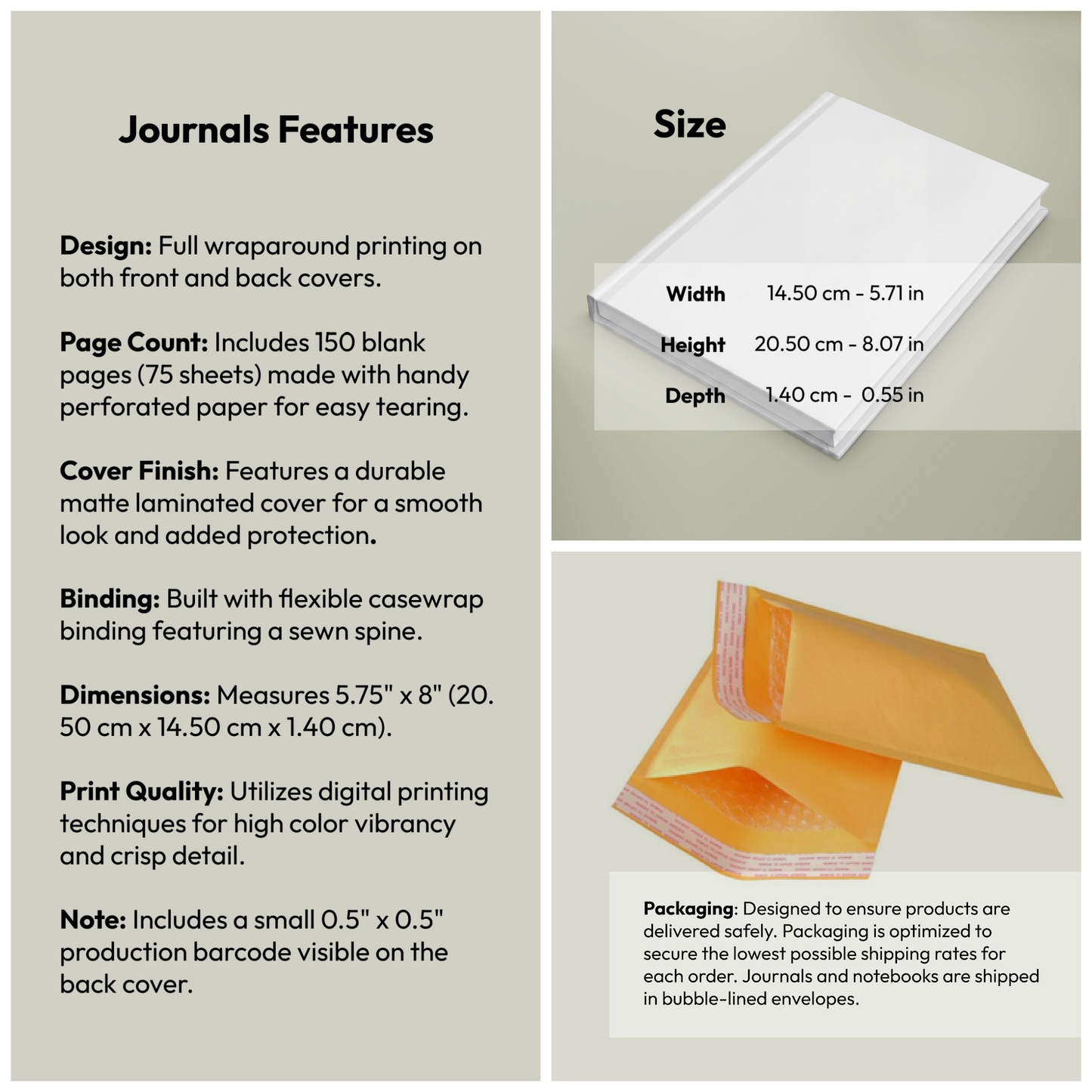 Blank journal specifications showing format dimensions binding and paper details - LeBonJournal