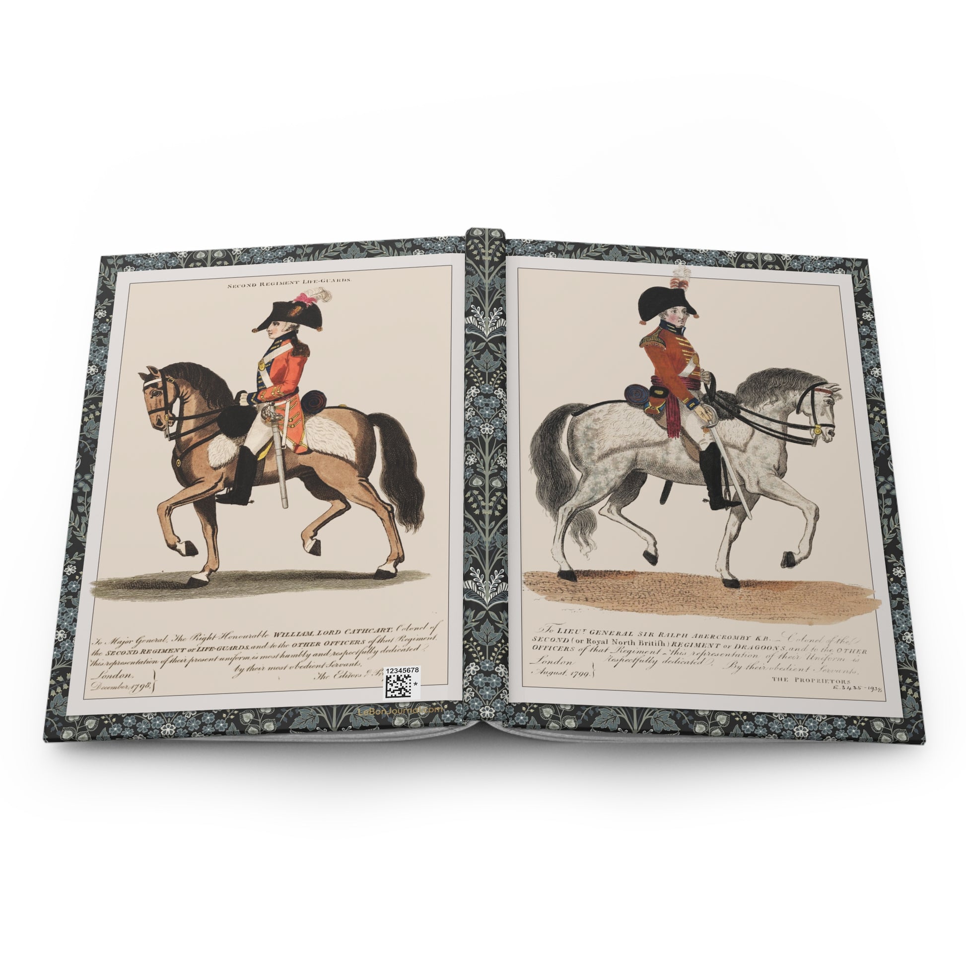 British military hardcover journal spine and full-wrap 1798–1799 Abercromby and Cathcart cavalry engraving panoramic design - LeBonJournal