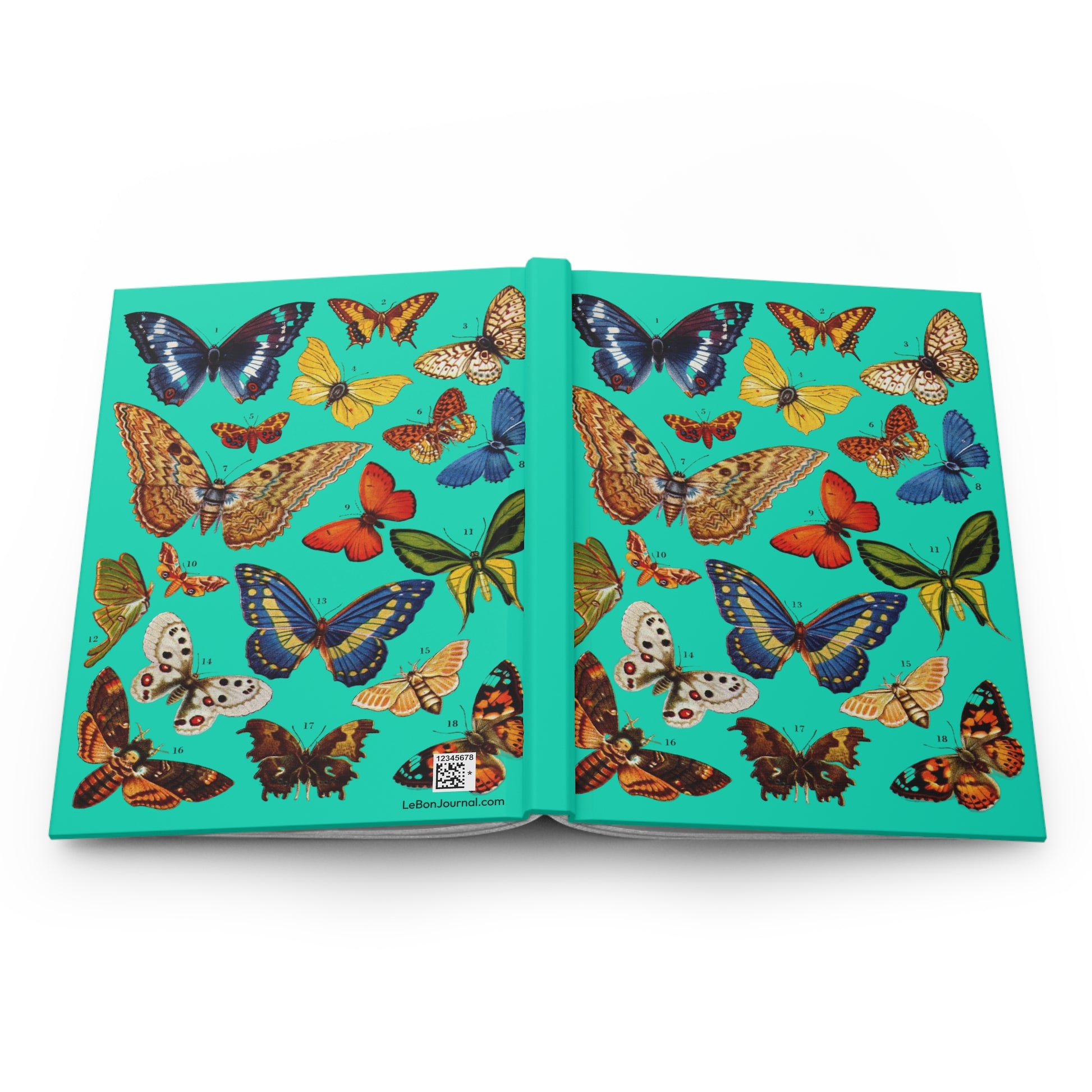 Butterfly hardcover journal spine full-wrap El Tesoro de la Juventud Death's-Head turquoise - LeBonJournal
