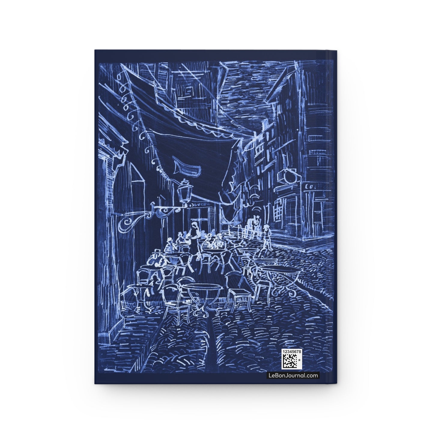 Café Terrace blue white negative cyanotype linocut back cover Van Gogh contemporary reinterpretation - LeBonJournal
