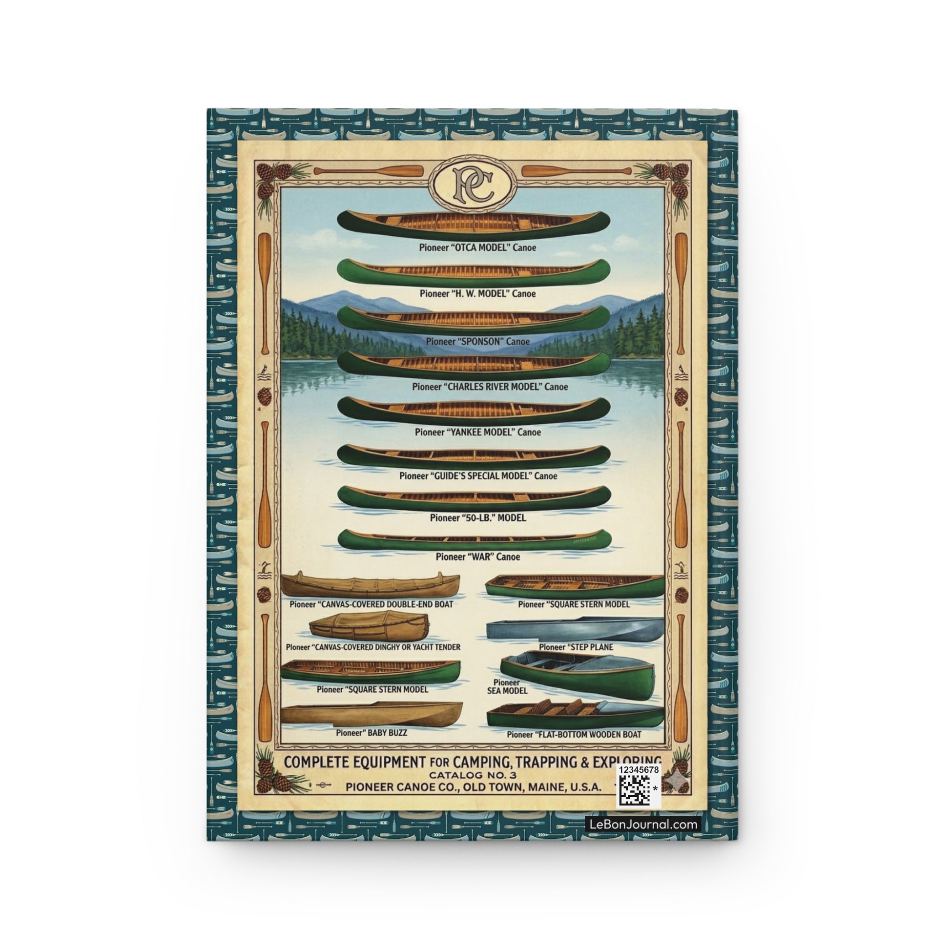 Canoes boats lake scene back cover colorized watercraft wilderness recreation 1920s - LeBonJournal

